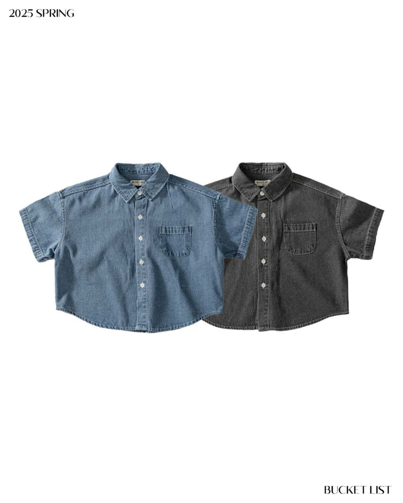 Bucket List - Korean Children Fashion - #fashionkids - Basic Denim Short Sleeved Shirt - 12