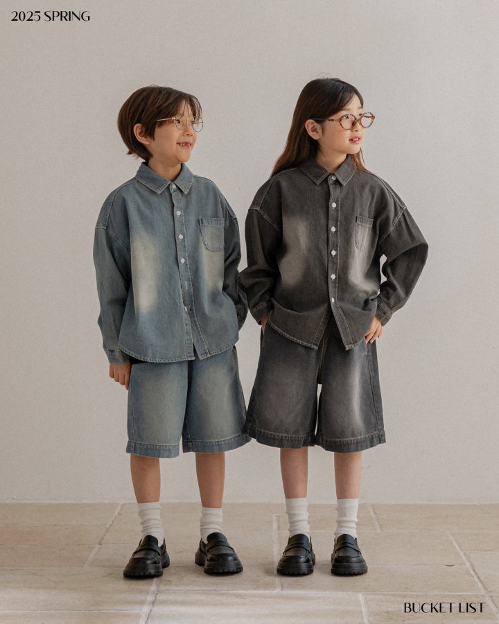 Bucket List - Korean Children Fashion - #kidsstore - Brush Denim Shirt - 10