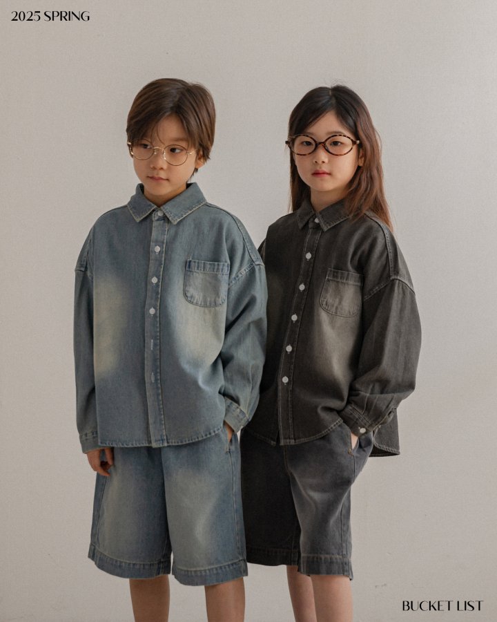 Bucket List - Korean Children Fashion - #kidsstore - Brush Half Denim Pants - 12