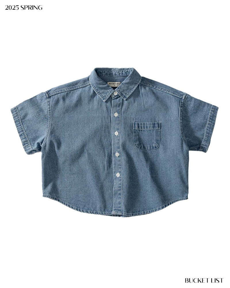 Bucket List - Korean Children Fashion - #magicofchildhood - Basic Denim Short Sleeved Shirt - 2