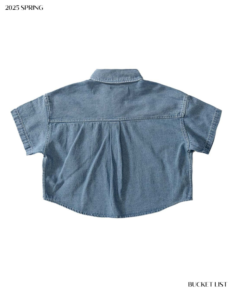 Bucket List - Korean Children Fashion - #minifashionista - Basic Denim Short Sleeved Shirt - 3