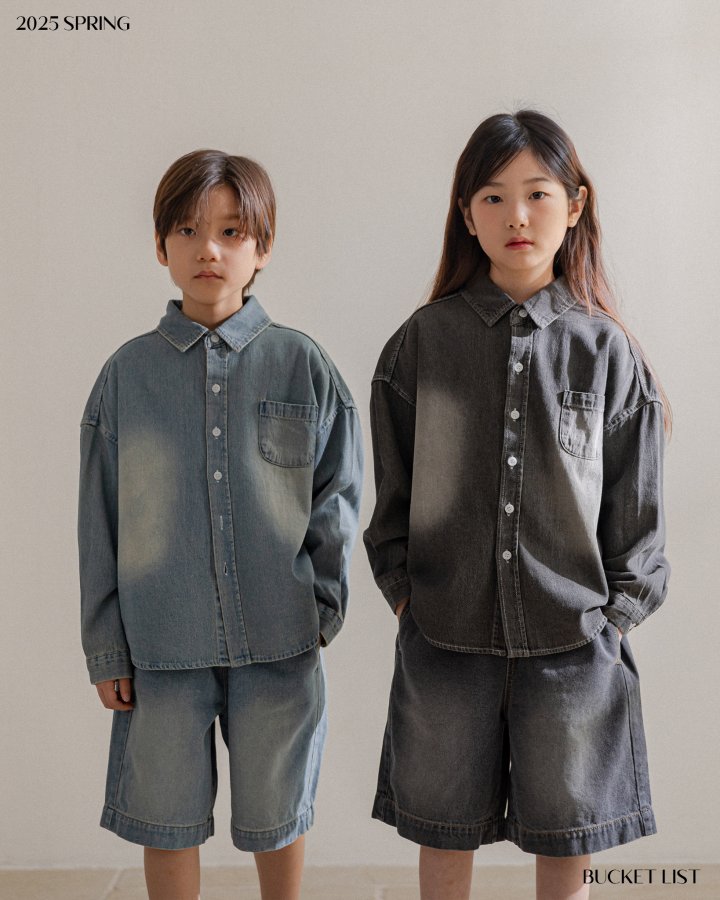 Bucket List - Korean Children Fashion - #minifashionista - Brush Denim Shirt