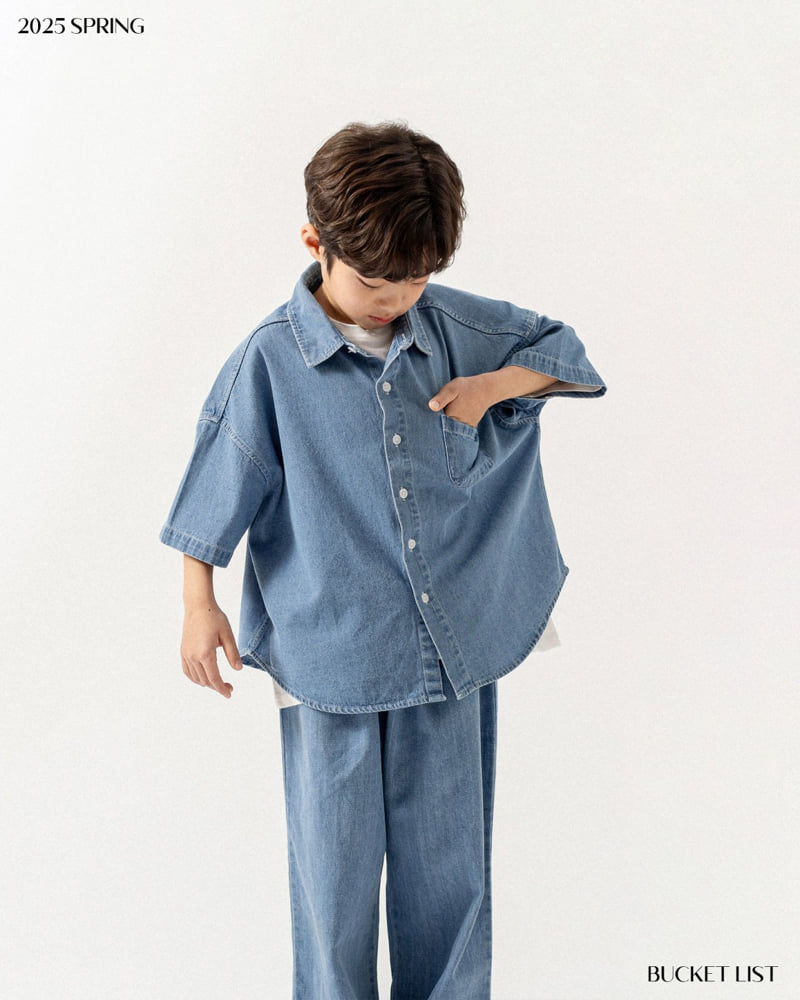 Bucket List - Korean Children Fashion - #stylishchildhood - Basic Denim Short Sleeved Shirt - 7