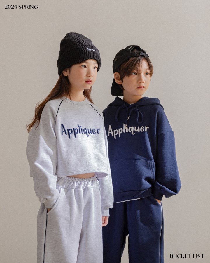 Bucket List - Korean Children Fashion - #stylishchildhood - Appliquer Crop Sweatshirts - 3