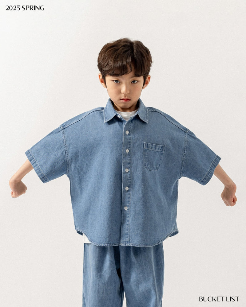 Bucket List - Korean Children Fashion - #toddlerclothing - Basic Denim Short Sleeved Shirt - 6