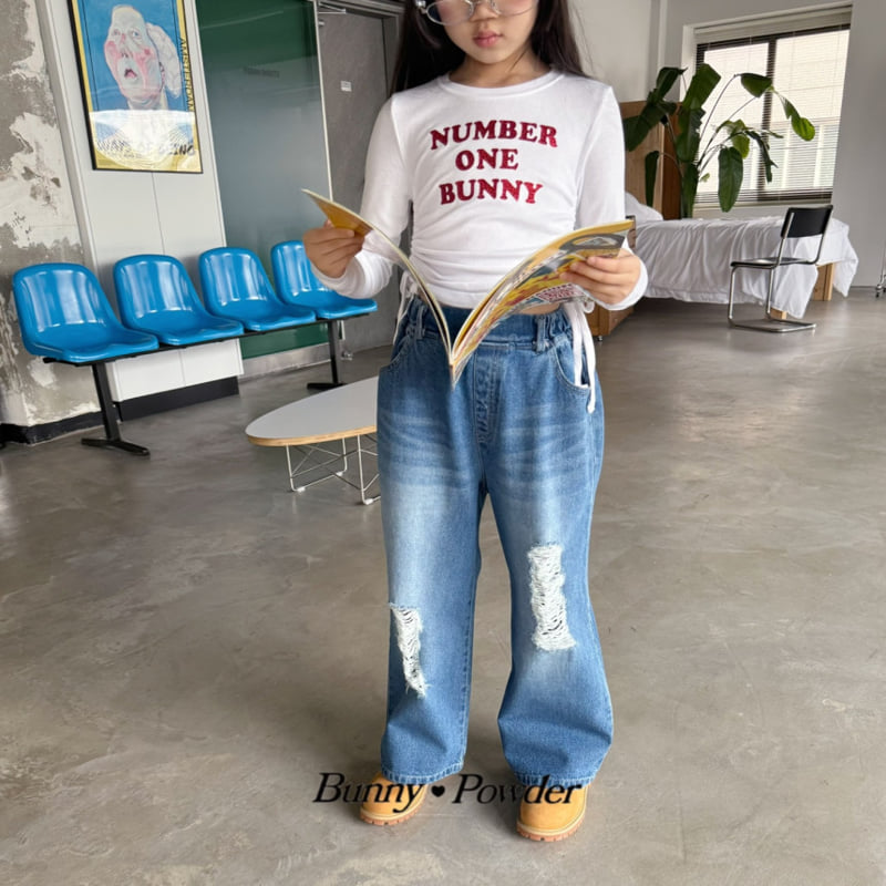 Bunny Powder - Korean Children Fashion - #fashionkids - Rise Torn Denim Pants - 9