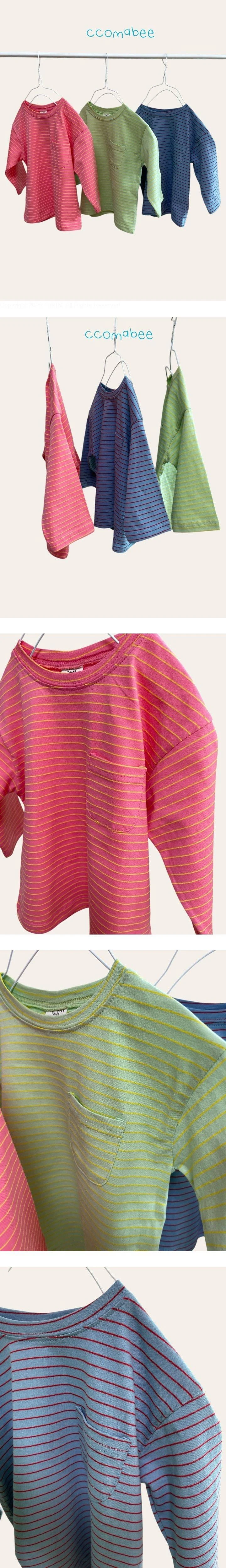 Ccomabee - Korean Children Fashion - #kidzfashiontrend - Stripe Pocket Tee