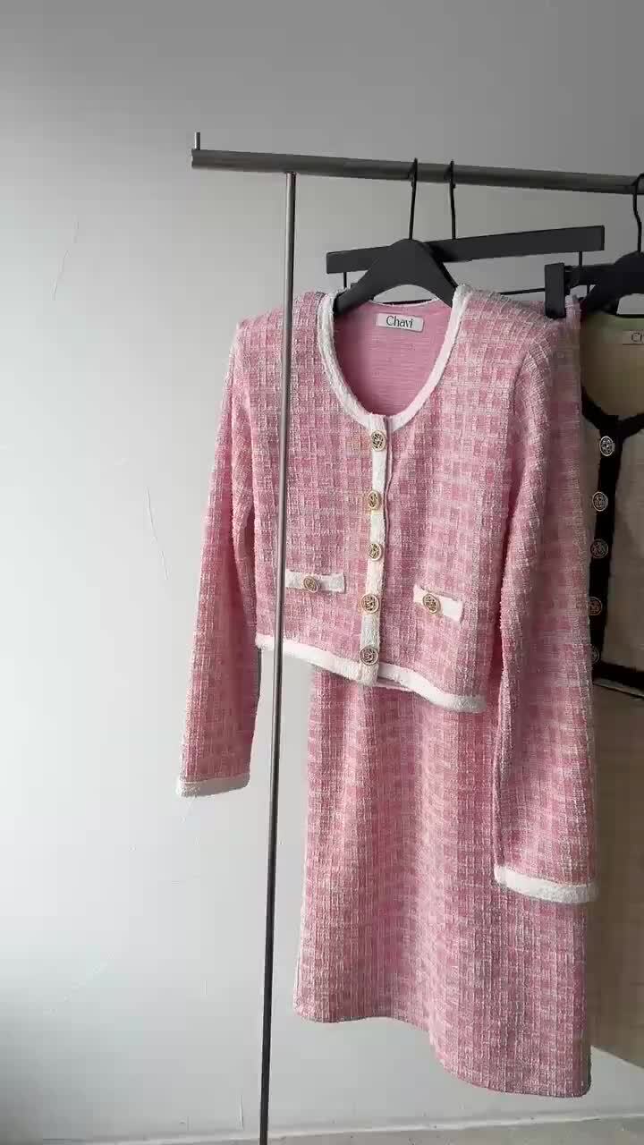 Chavi - Korean Women Fashion - #momslook - Check Tweed Cardigan Skirt Set - 8
