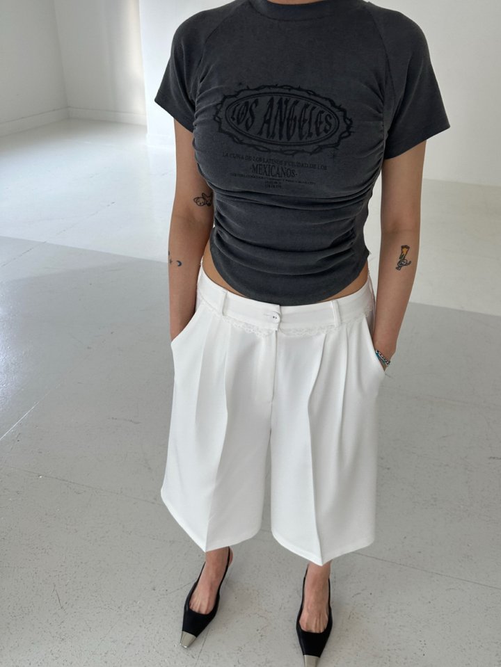 Chavi - Korean Women Fashion - #momslook - Pigment Shirring Short Sleeved Tee