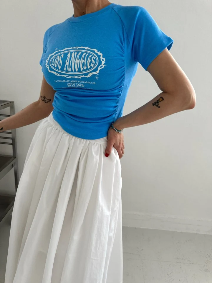 Chavi - Korean Women Fashion - #momslook - Pigment Shirring Short Sleeved Tee - 2