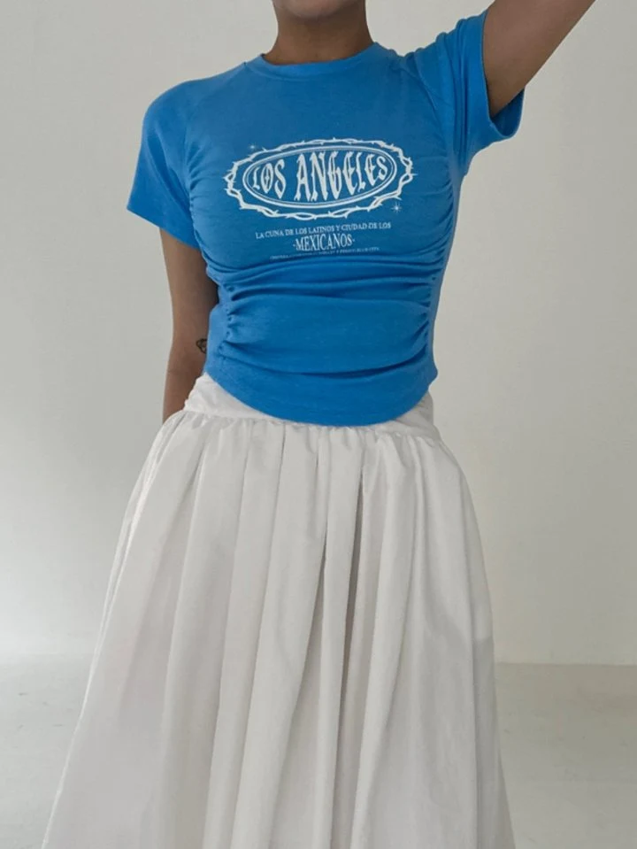Chavi - Korean Women Fashion - #momslook - Pigment Shirring Short Sleeved Tee - 6