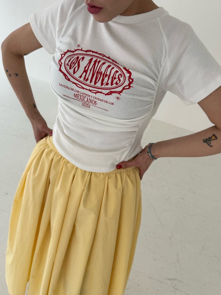 Chavi - Korean Women Fashion - #momslook - Pigment Shirring Short Sleeved Tee