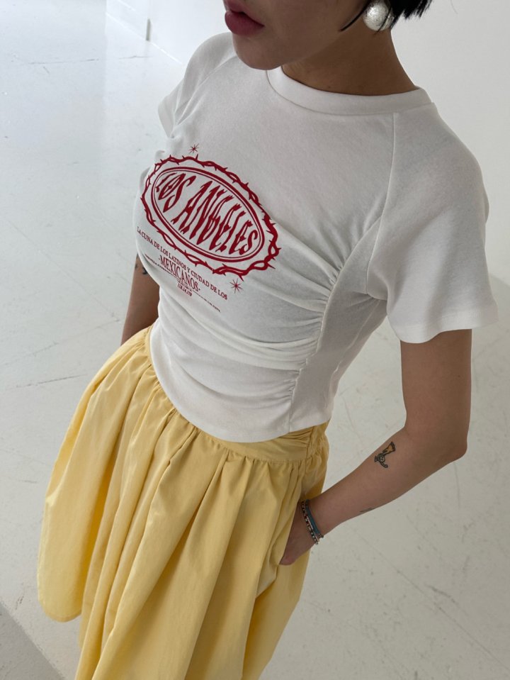 Chavi - Korean Women Fashion - #momslook - Pigment Shirring Short Sleeved Tee - 3