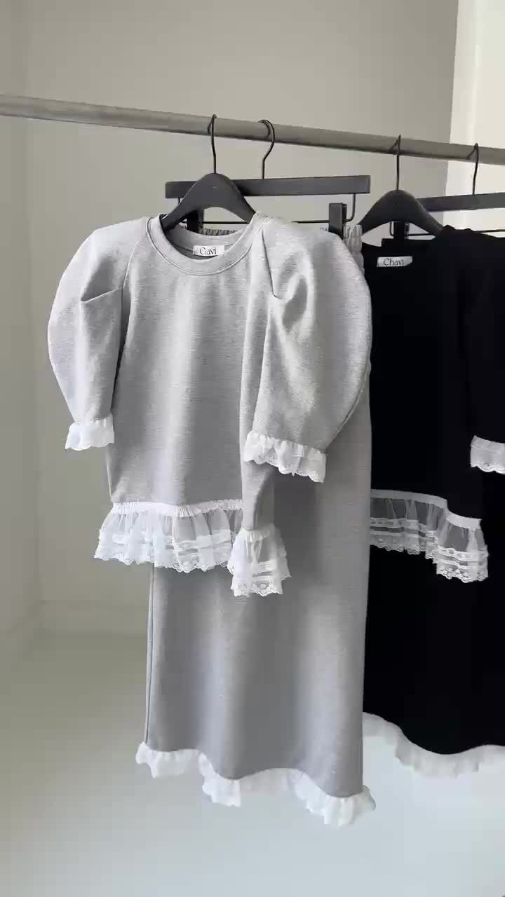 Chavi - Korean Women Fashion - #pursuepretty - Lumy Lace Top Skirt Set - 3