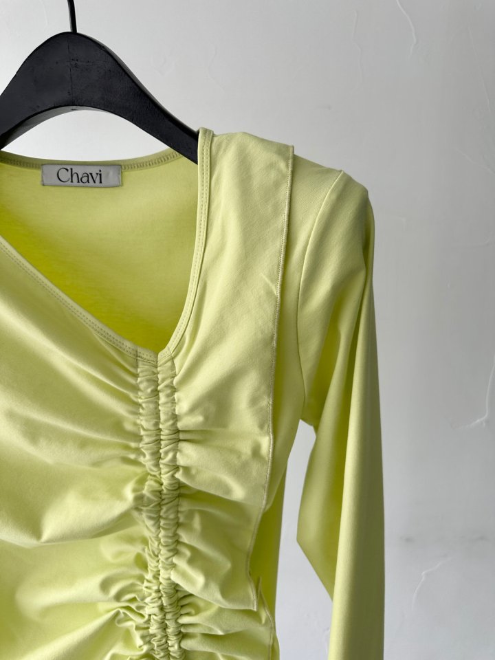 Chavi - Korean Women Fashion - #romanticstyle - Span Shirring Tee - 3
