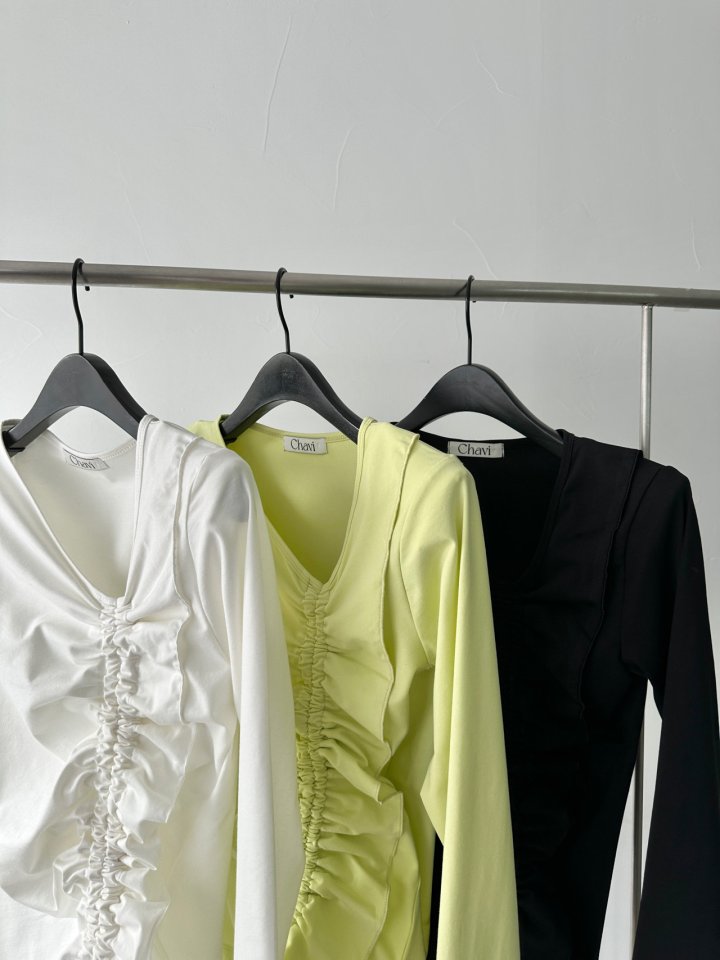 Chavi - Korean Women Fashion - #romanticstyle - Span Shirring Tee - 4