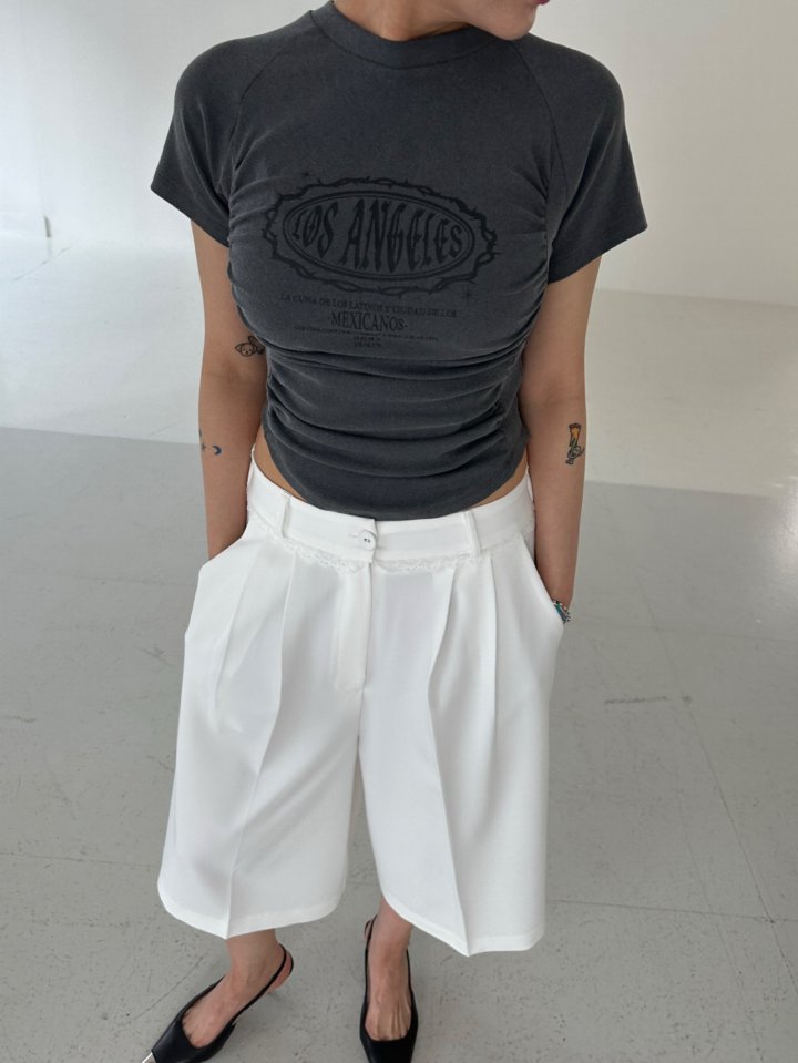 Chavi - Korean Women Fashion - #womensfashion - Pigment Shirring Short Sleeved Tee - 2