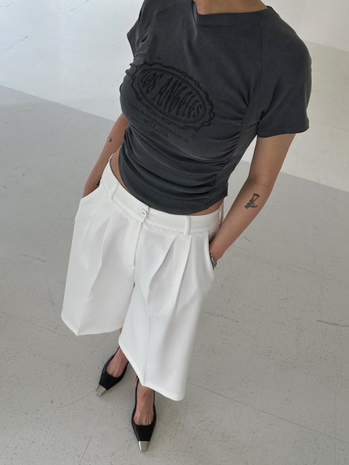 Chavi - Korean Women Fashion - #momslook - Pigment Shirring Short Sleeved Tee - 4
