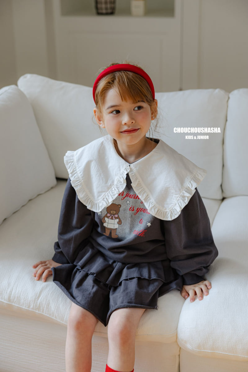 Chouchou Shasha - Korean Children Fashion - #childrensboutique - Bear Frill Collar Tee