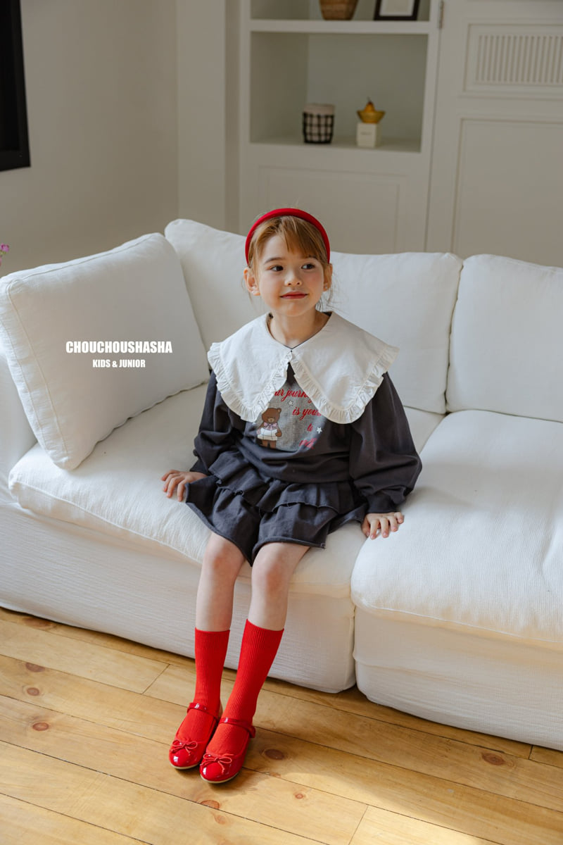 Chouchou Shasha - Korean Children Fashion - #discoveringself - Bear Frill Collar Tee - 3