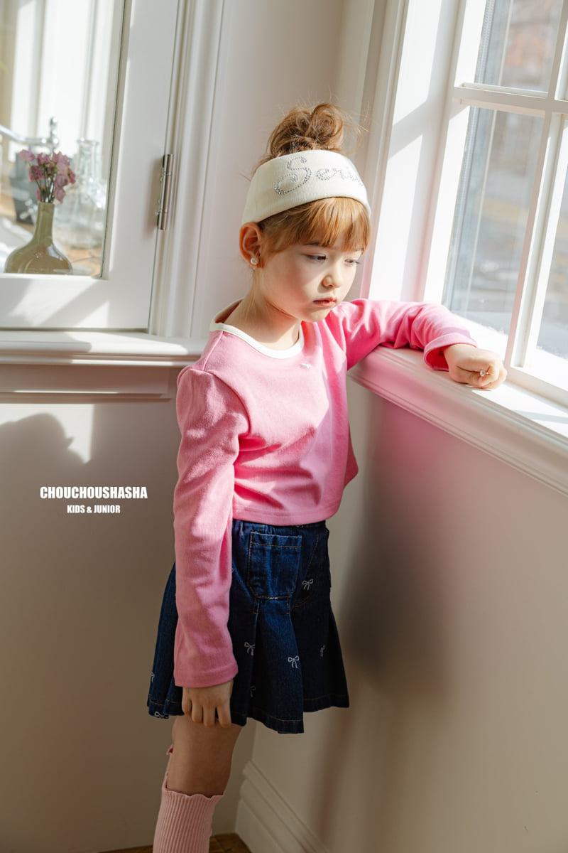 Chouchou Shasha - Korean Children Fashion - #kidsshorts - Ribbon Denim Pleated Pants - 8
