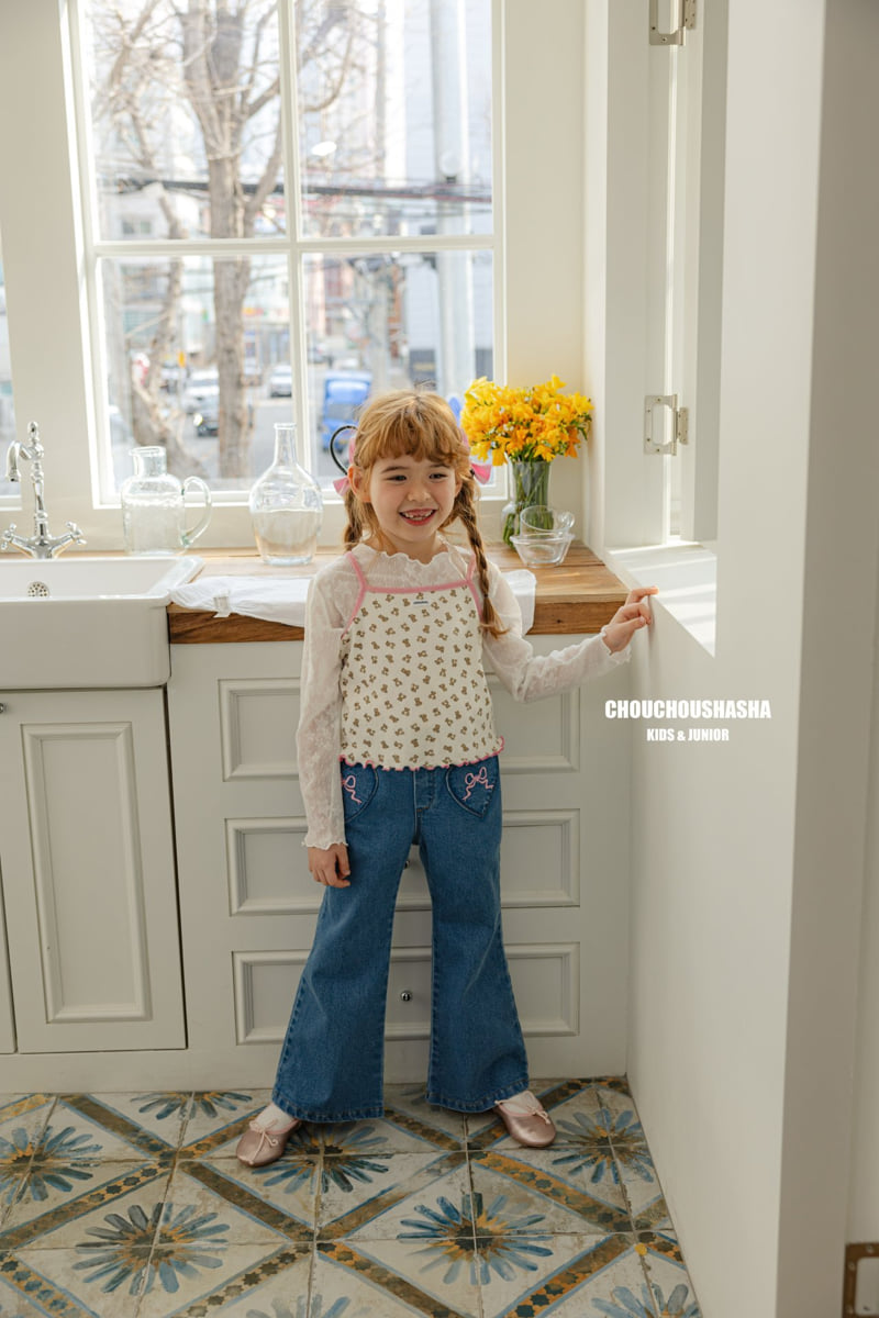 Chouchou Shasha - Korean Children Fashion - #kidsshorts - Ribbon Embroidery Bootcut Pants