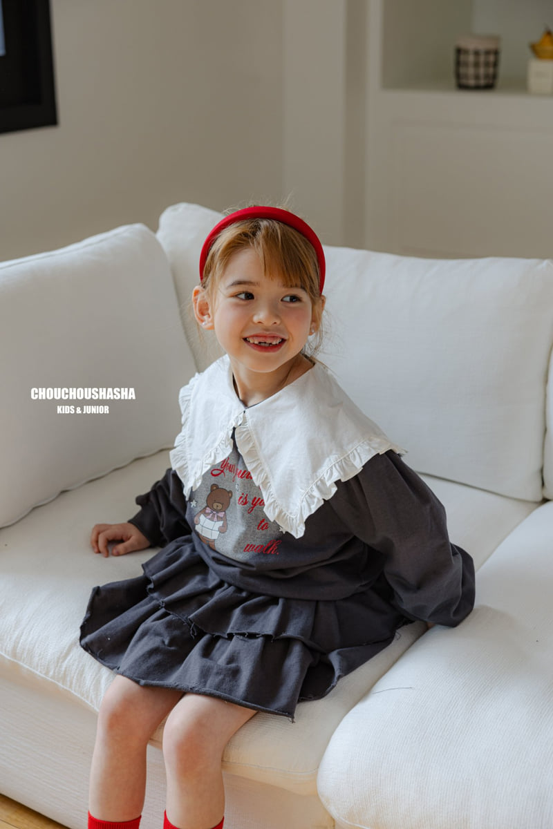 Chouchou Shasha - Korean Children Fashion - #kidsshorts - Bear Frill Collar Tee - 5