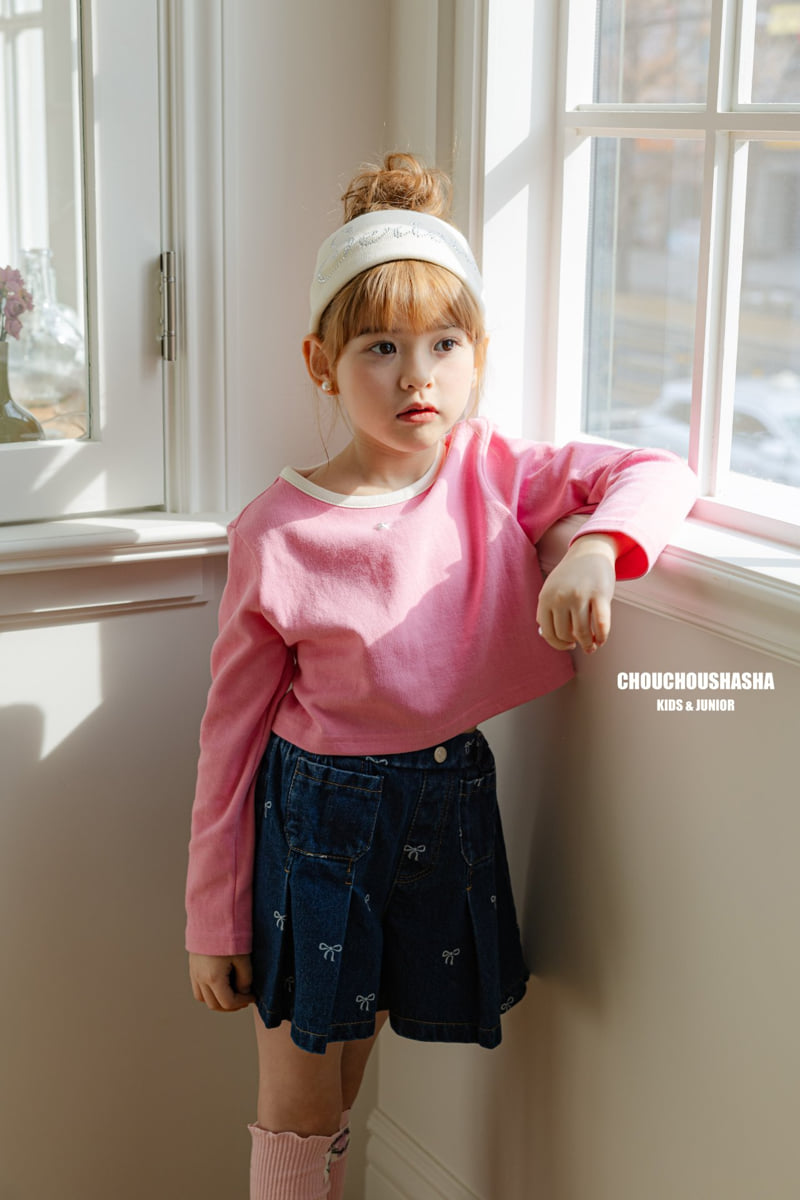 Chouchou Shasha - Korean Children Fashion - #kidsstore - Ribbon Denim Pleated Pants - 9