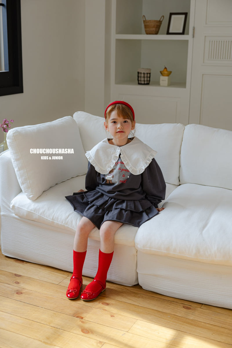 Chouchou Shasha - Korean Children Fashion - #kidsstore - Bear Frill Collar Tee - 6