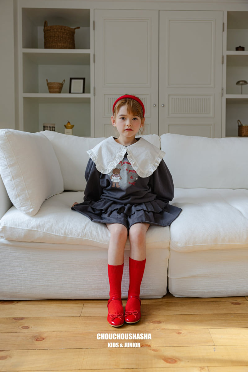Chouchou Shasha - Korean Children Fashion - #kidzfashiontrend - Bear Frill Collar Tee - 7