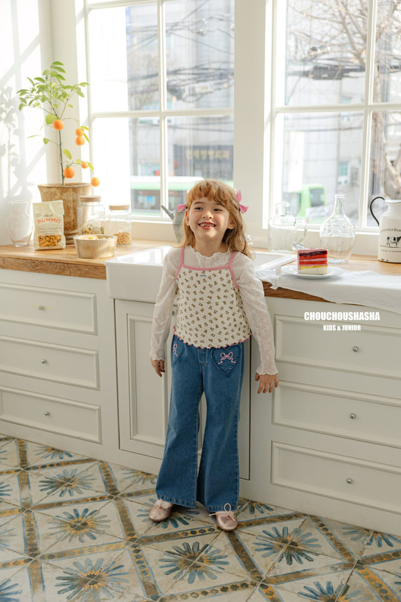 Chouchou Shasha - Korean Children Fashion - #littlefashionista - Ribbon Embroidery Bootcut Pants - 5