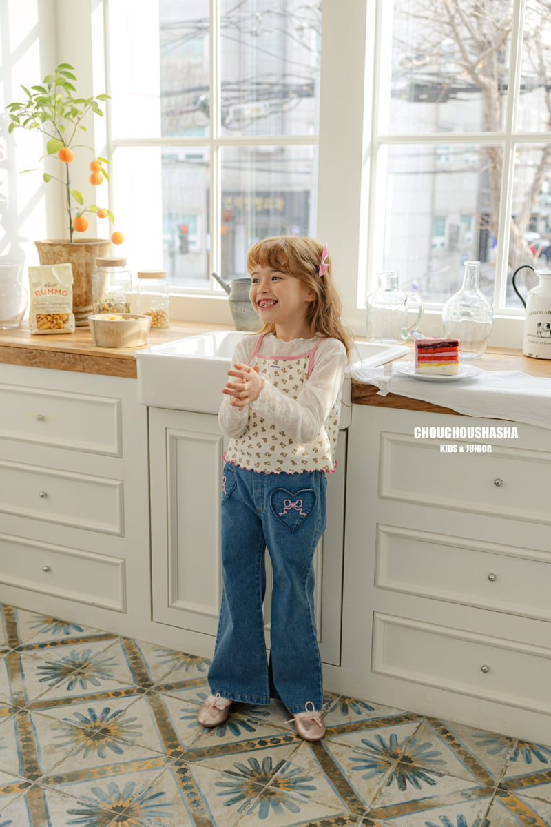 Chouchou Shasha - Korean Children Fashion - #minifashionista - Ribbon Embroidery Bootcut Pants - 7