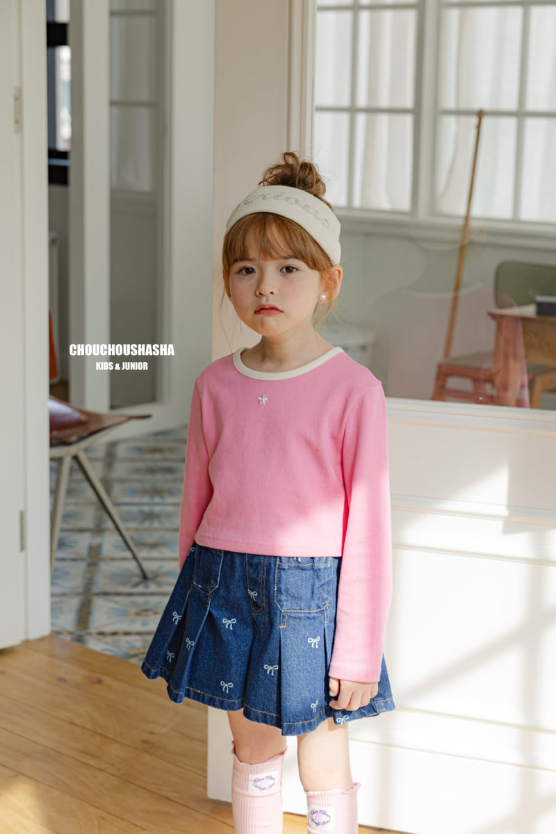 Chouchou Shasha - Korean Children Fashion - #prettylittlegirls - Ribbon Denim Pleated Pants