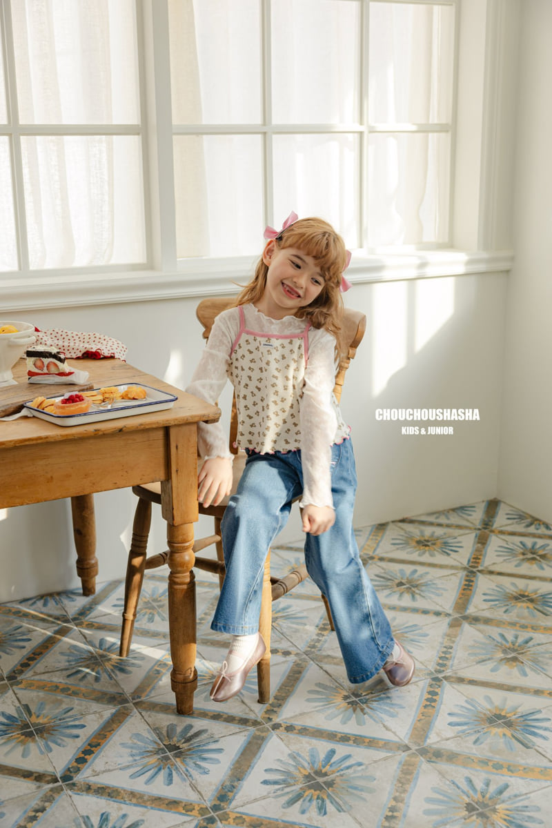 Chouchou Shasha - Korean Children Fashion - #toddlerclothing - Ribbon Embroidery Bootcut Pants - 10