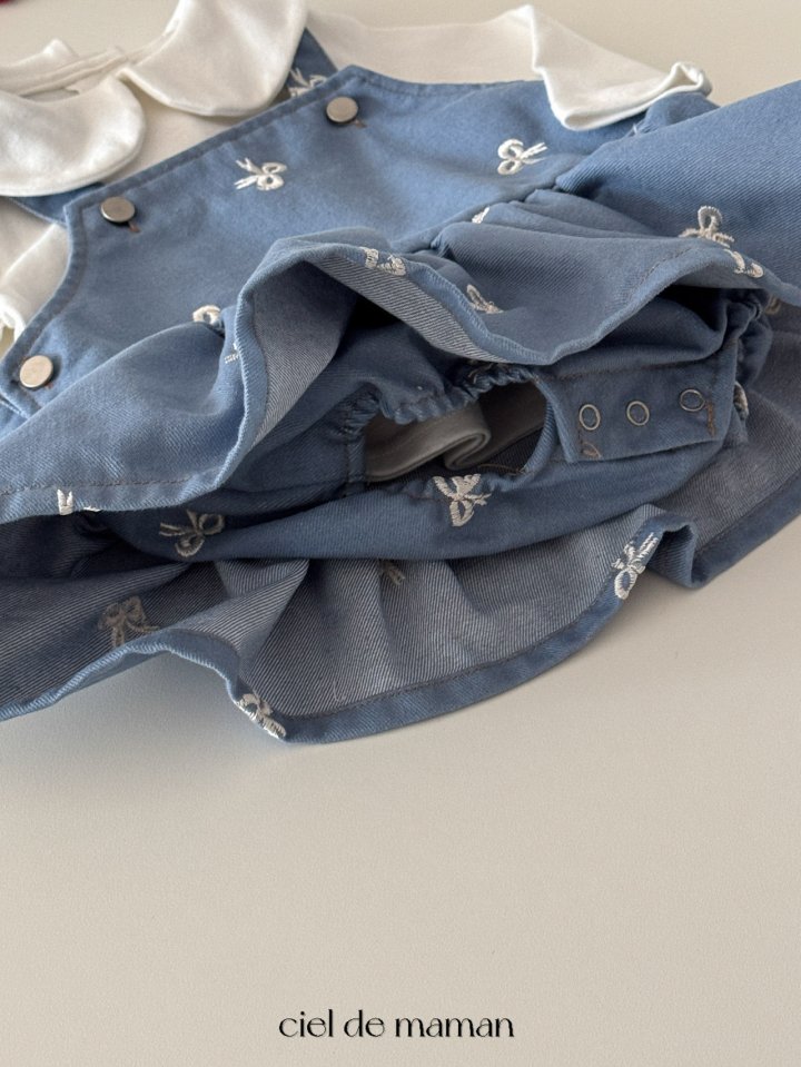 Ciel De Maman - Korean Baby Fashion - #babyboutique - Ribbon Embroidery One-piece Suit - 8