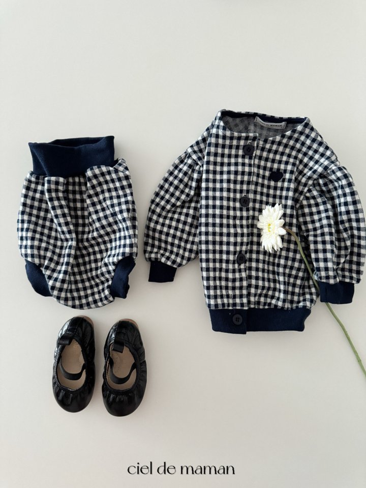 Ciel De Maman - Korean Baby Fashion - #babyboutiqueclothing - Check Check Cardigan Bloomer Top Bottom Set - 7