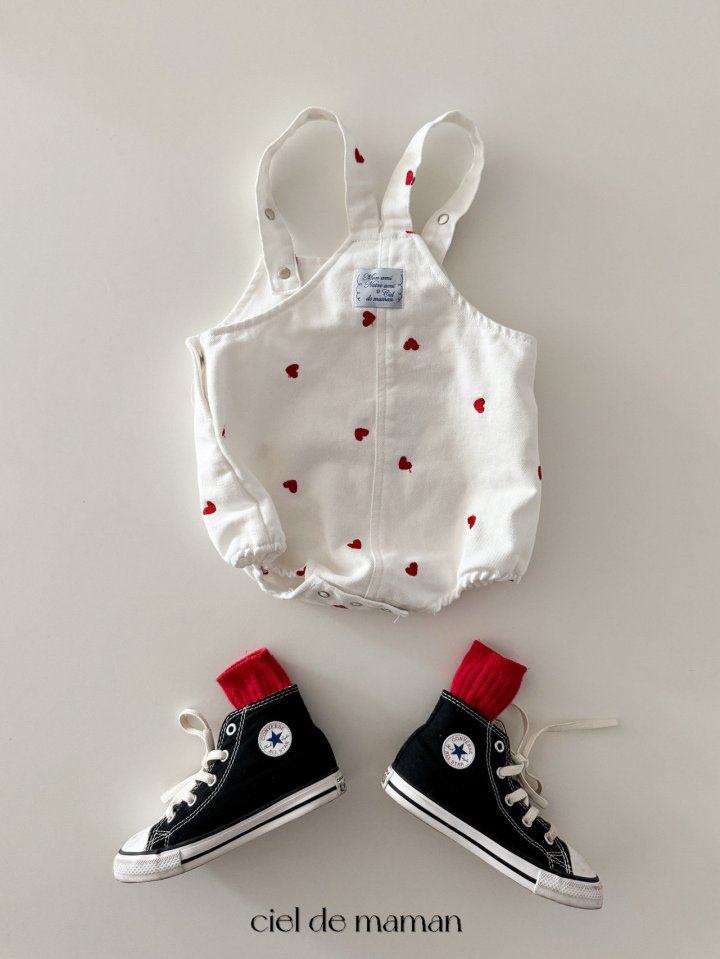 Ciel De Maman - Korean Baby Fashion - #babyboutiqueclothing - Heart Embroidery Denim Overalls - 8