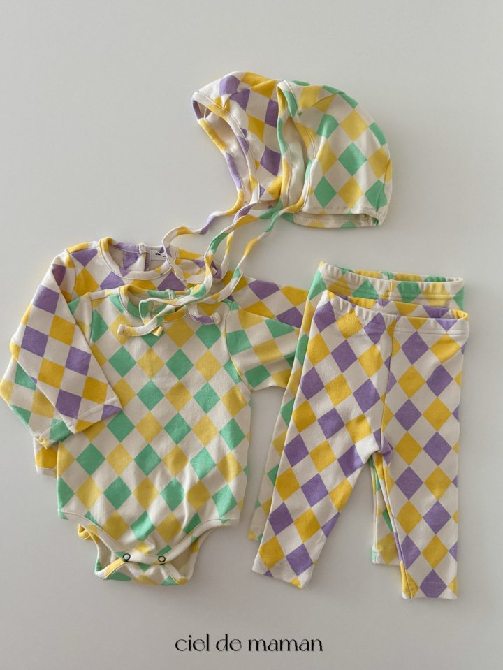 Ciel De Maman - Korean Baby Fashion - #babyclothing - Argyle Suit Set (Suit + Bonnet + Leggings Set) - 2