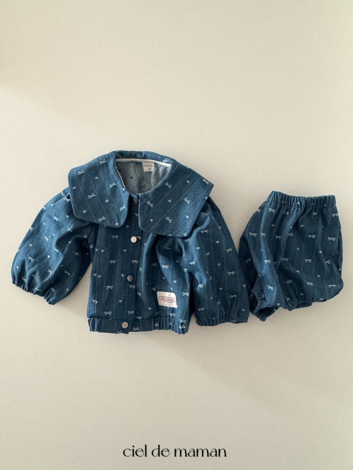 Ciel De Maman - Korean Baby Fashion - #babyootd - Sailor Denim Top Bottom Set - 2