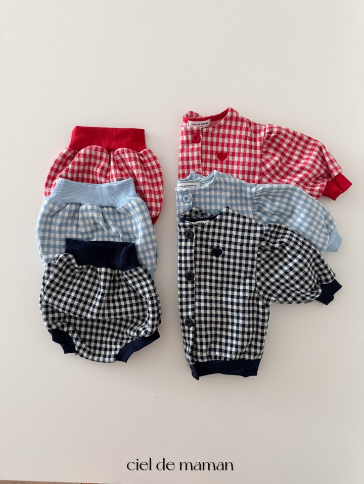Ciel De Maman - Korean Baby Fashion - #babyoutfit - Check Check Cardigan Bloomer Top Bottom Set