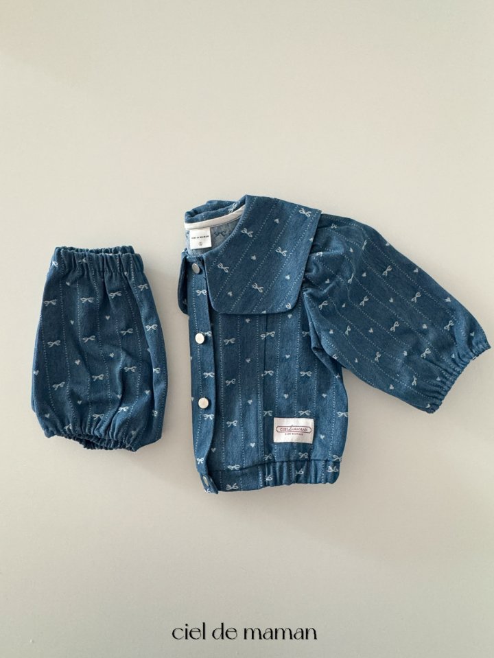 Ciel De Maman - Korean Baby Fashion - #babyoutfit - Sailor Denim Top Bottom Set - 3