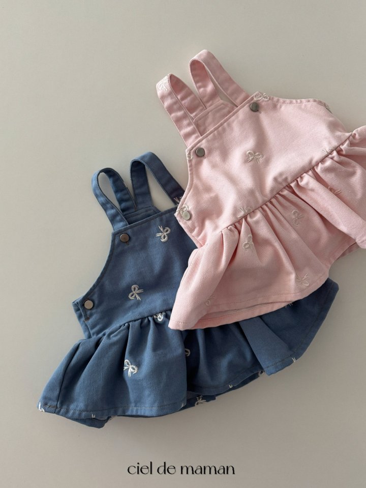 Ciel De Maman - Korean Baby Fashion - #babyoutfit - Ribbon Embroidery One-piece Suit - 2