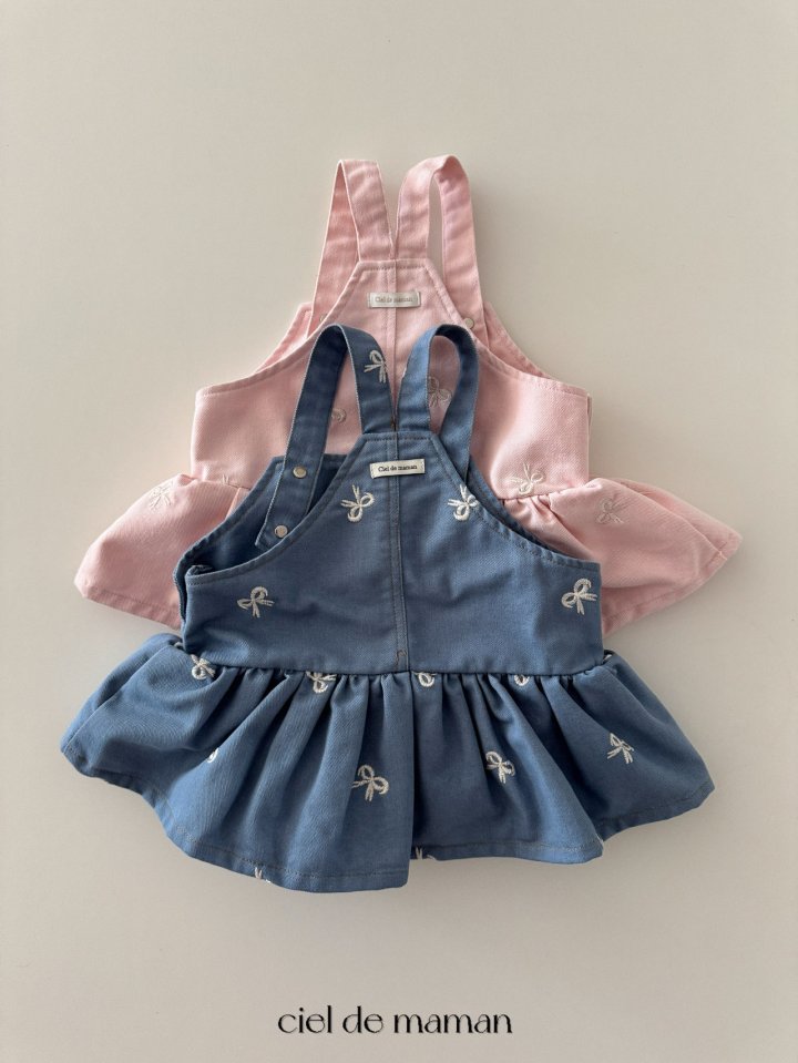 Ciel De Maman - Korean Baby Fashion - #babyoutfit - Ribbon Embroidery One-piece Suit - 3