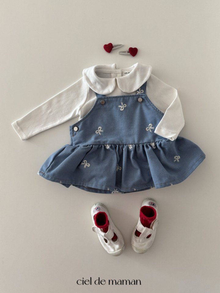 Ciel De Maman - Korean Baby Fashion - #babyoutfit - Ribbon Embroidery One-piece Suit - 4
