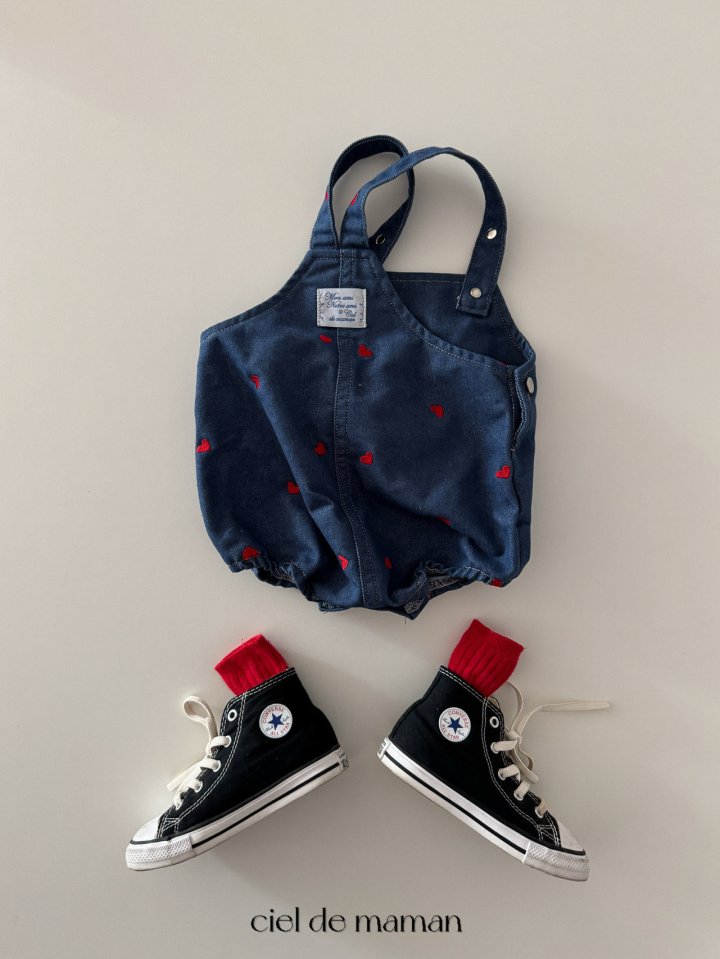 Ciel De Maman - Korean Baby Fashion - #babywear - Heart Embroidery Denim Overalls - 3