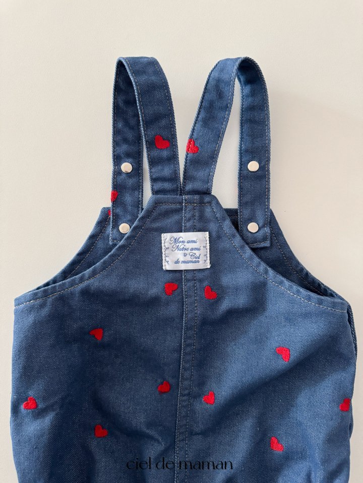 Ciel De Maman - Korean Baby Fashion - #babywear - Heart Embroidery Denim Overalls - 4