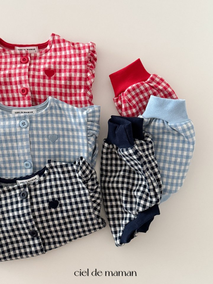 Ciel De Maman - Korean Baby Fashion - #onlinebabyboutique - Check Check Cardigan Bloomer Top Bottom Set - 4