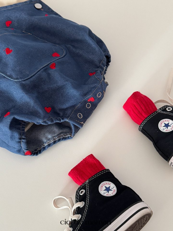 Ciel De Maman - Korean Baby Fashion - #smilingbaby - Heart Embroidery Denim Overalls - 6