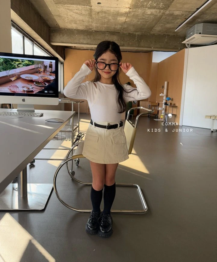 Comma - Korean Children Fashion - #discoveringself - Slit Stretchy Tee - 3