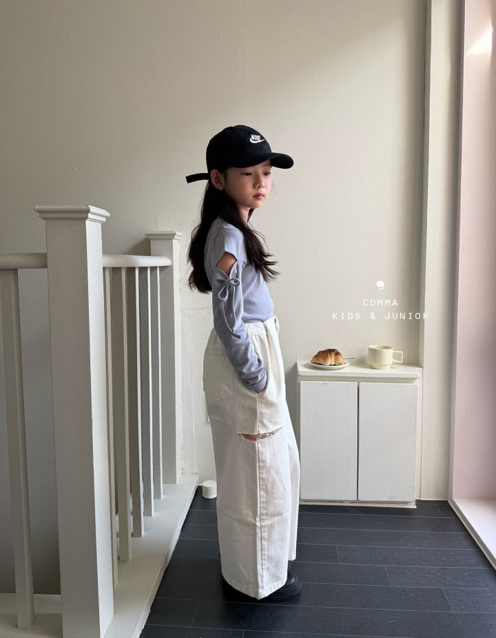 Comma - Korean Children Fashion - #fashionkids - Sleeve Slit Ribbon Tee - 7